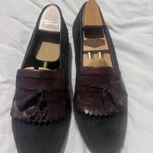 Lorenzo Banfi Black and Dark Brown Men's Tassel Loafers , Made in Italy